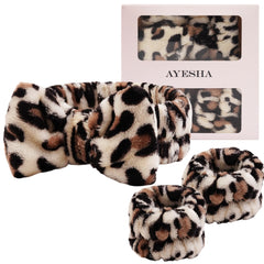 Ayesha cheetah headband and wristbands set front view showing coordinated look and convenience