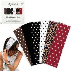 Ayesha front view of six patterned headbands showing assortment and convenience