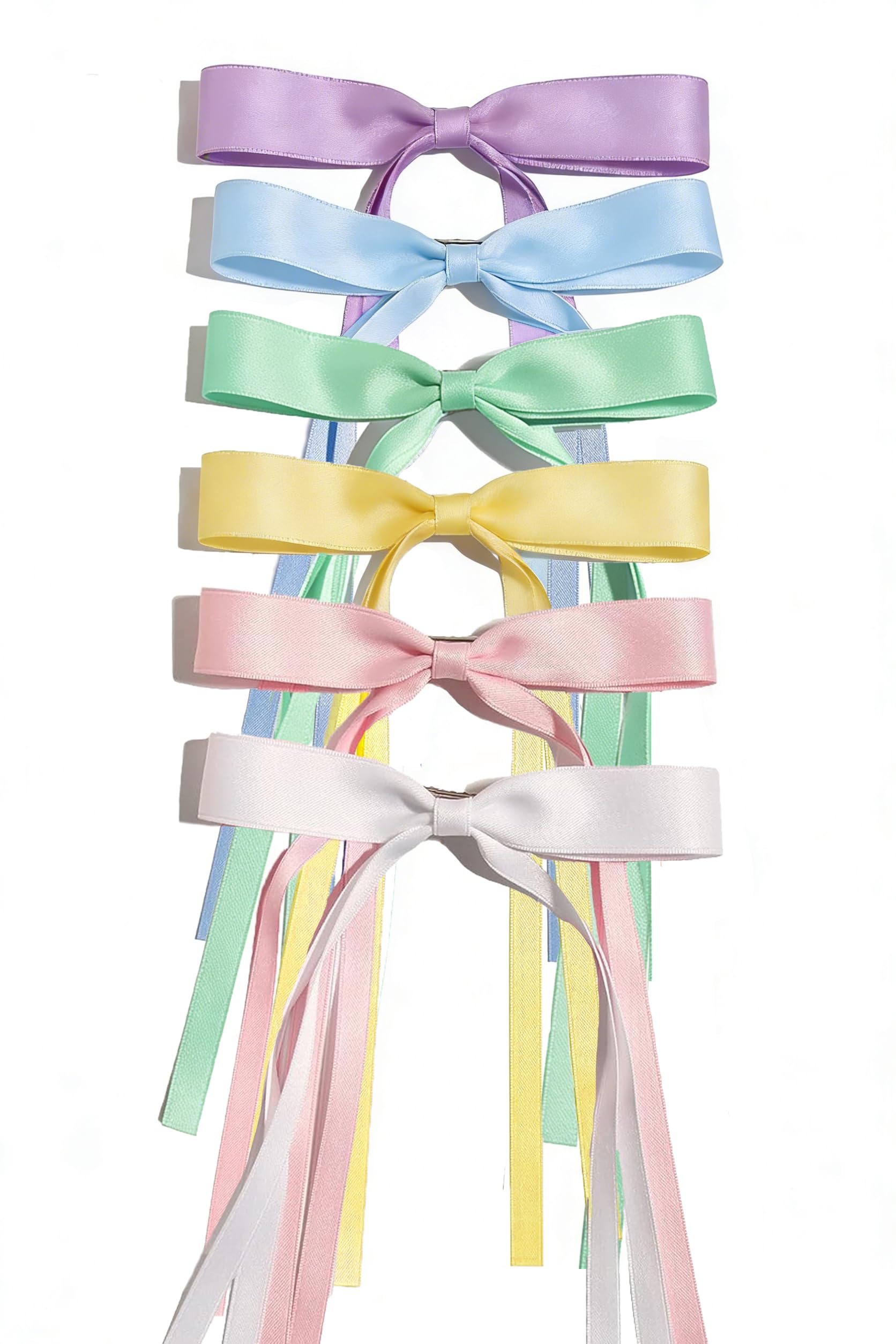 Ayesha front view of six spring-color ribbon bows, vibrant set benefit