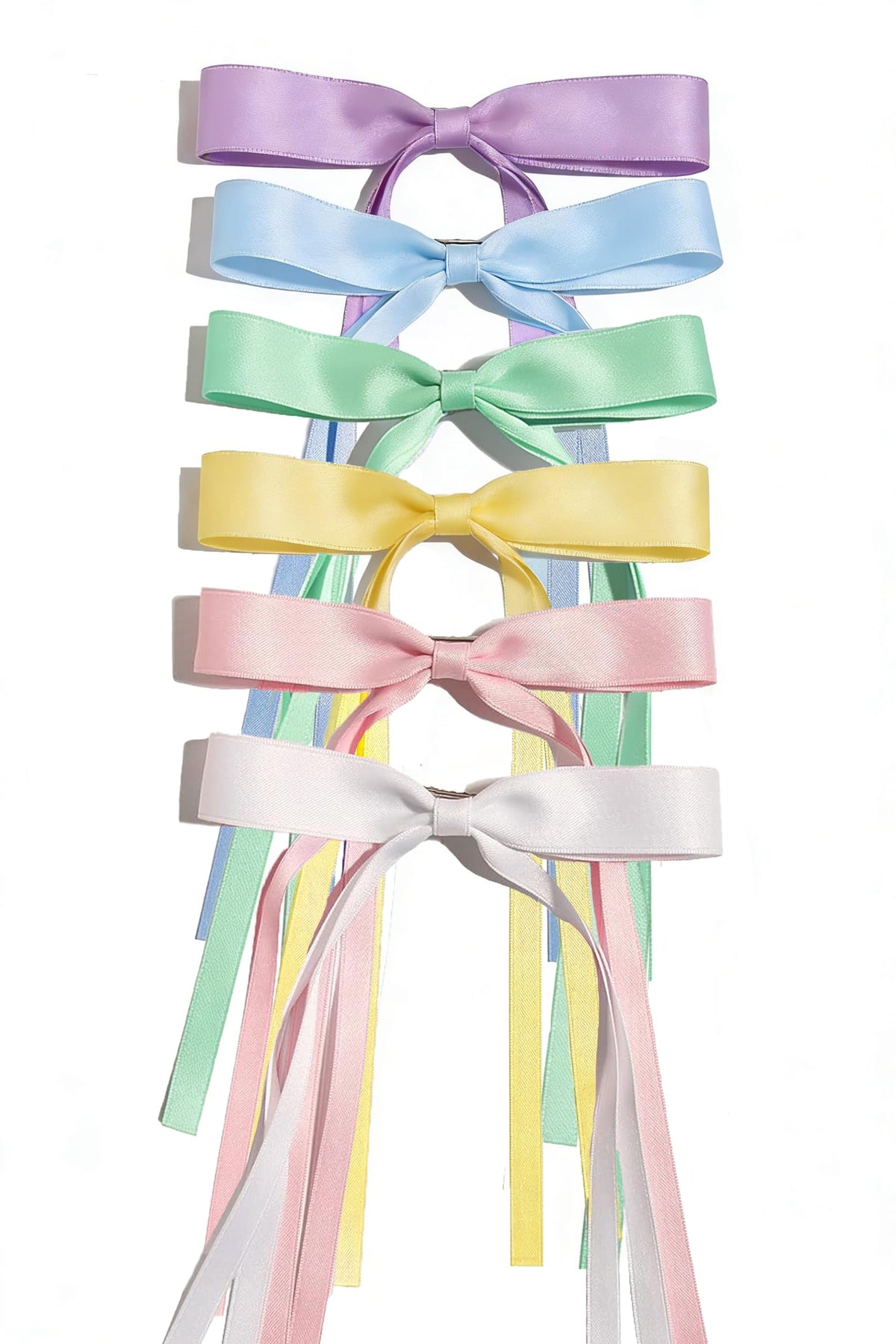 Ayesha front view of six spring-color ribbon bows, vibrant set benefit