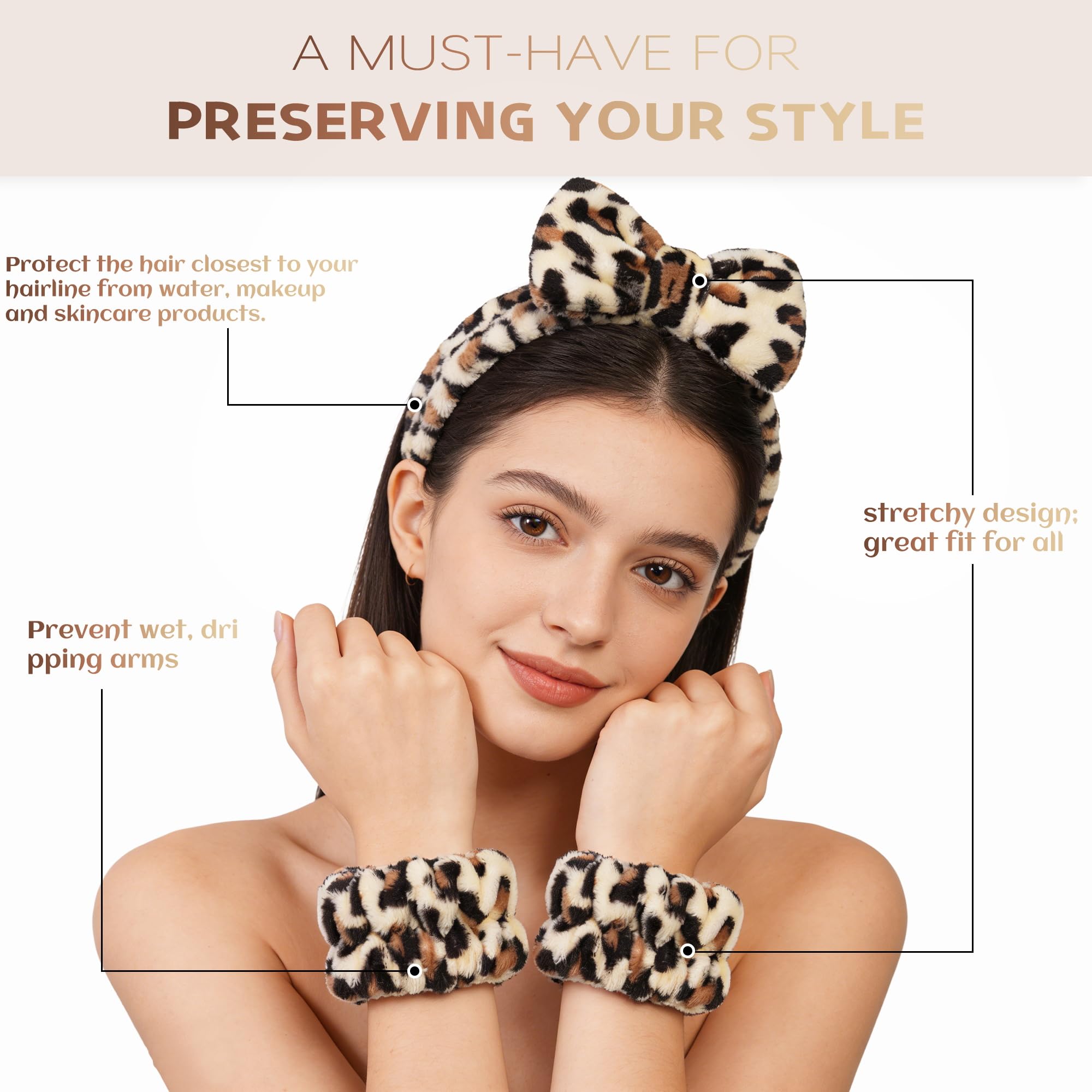 Model wearing Ayesha headband keeping hair away for cleaner skincare routines