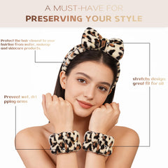 Model wearing Ayesha headband keeping hair away for cleaner skincare routines