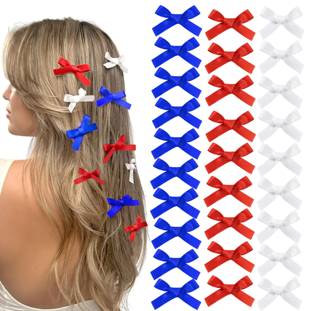 Ayesha bow in ponytail being worn outdoors adding festive patriotic flair