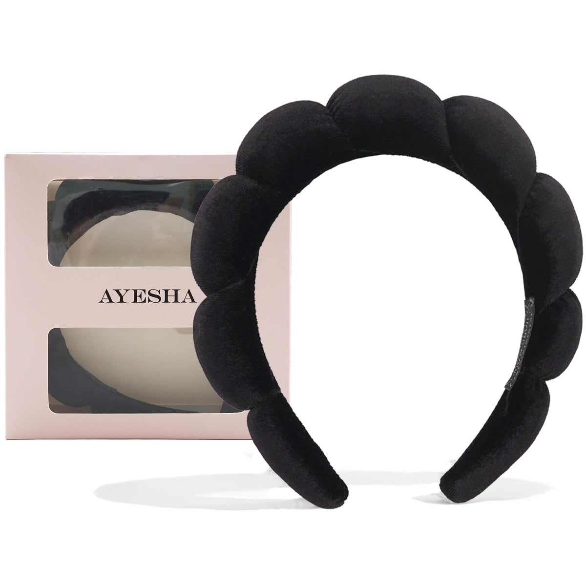 Ayesha spa headband front view shows snug fit and clean hairline benefit