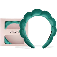 Ayesha headband front view showing snug fit and green velvet comfort