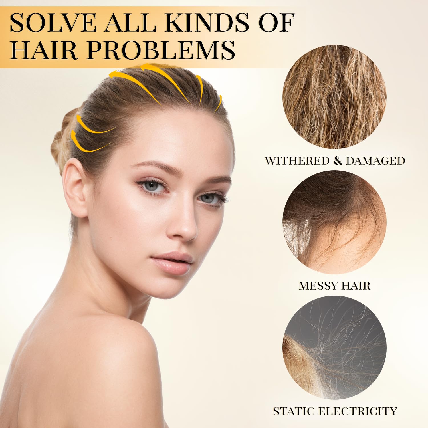Aymaloy model with sleek hair showcasing polished, natural-looking hold benefit
