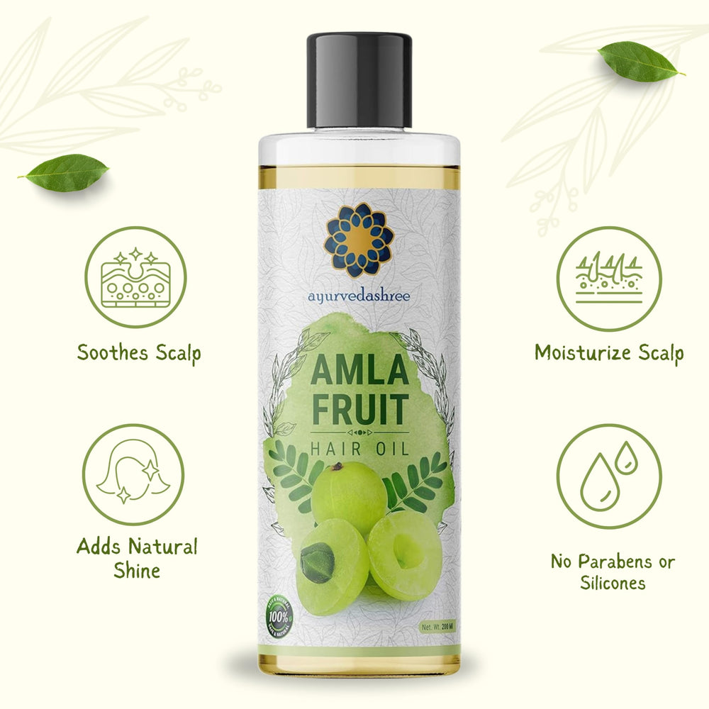 AYURVEDASHREE ingredients flatlay showing amla and herbal components for scalp health