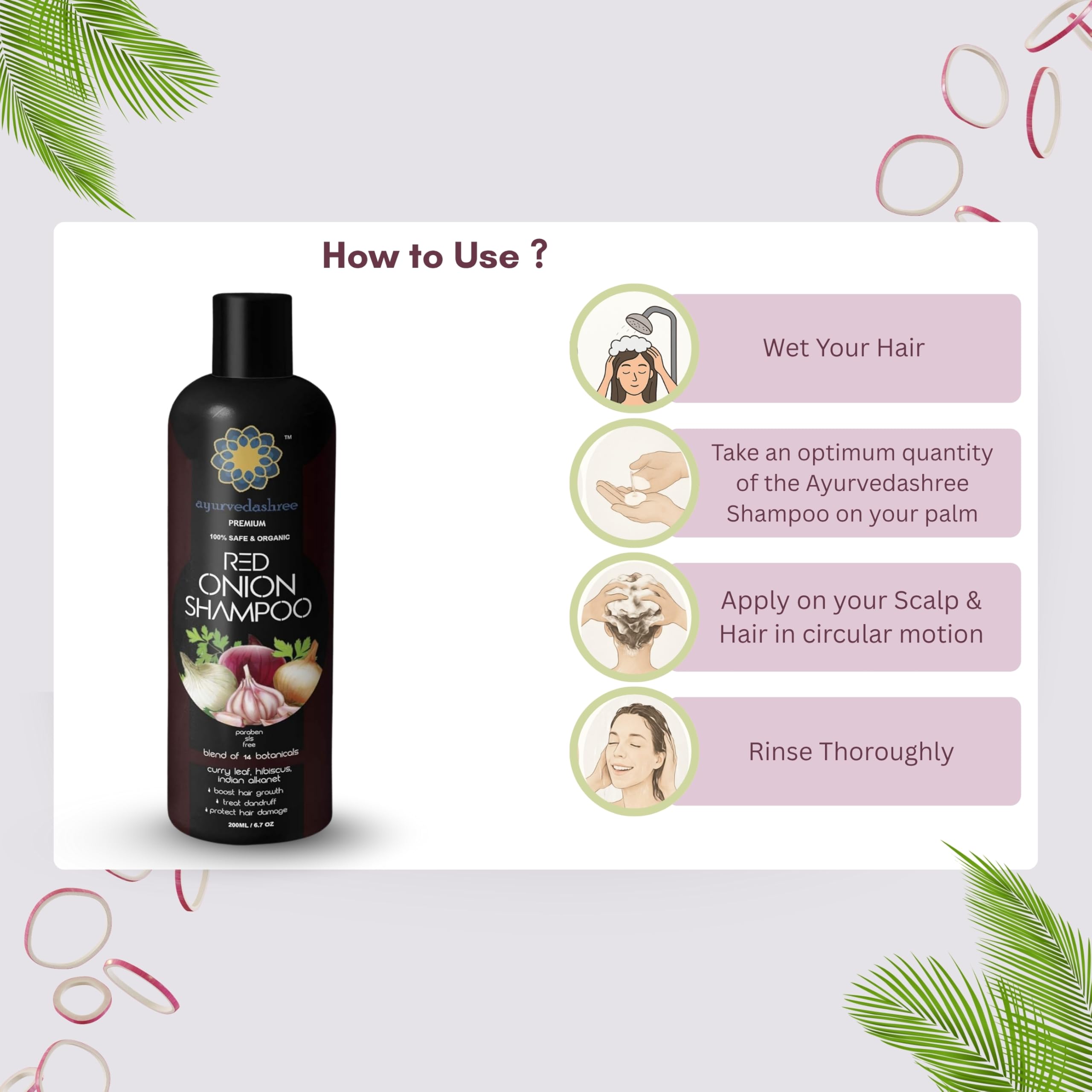 AYURVEDASHREE pump dispensing shampoo showing thick botanical texture and ease