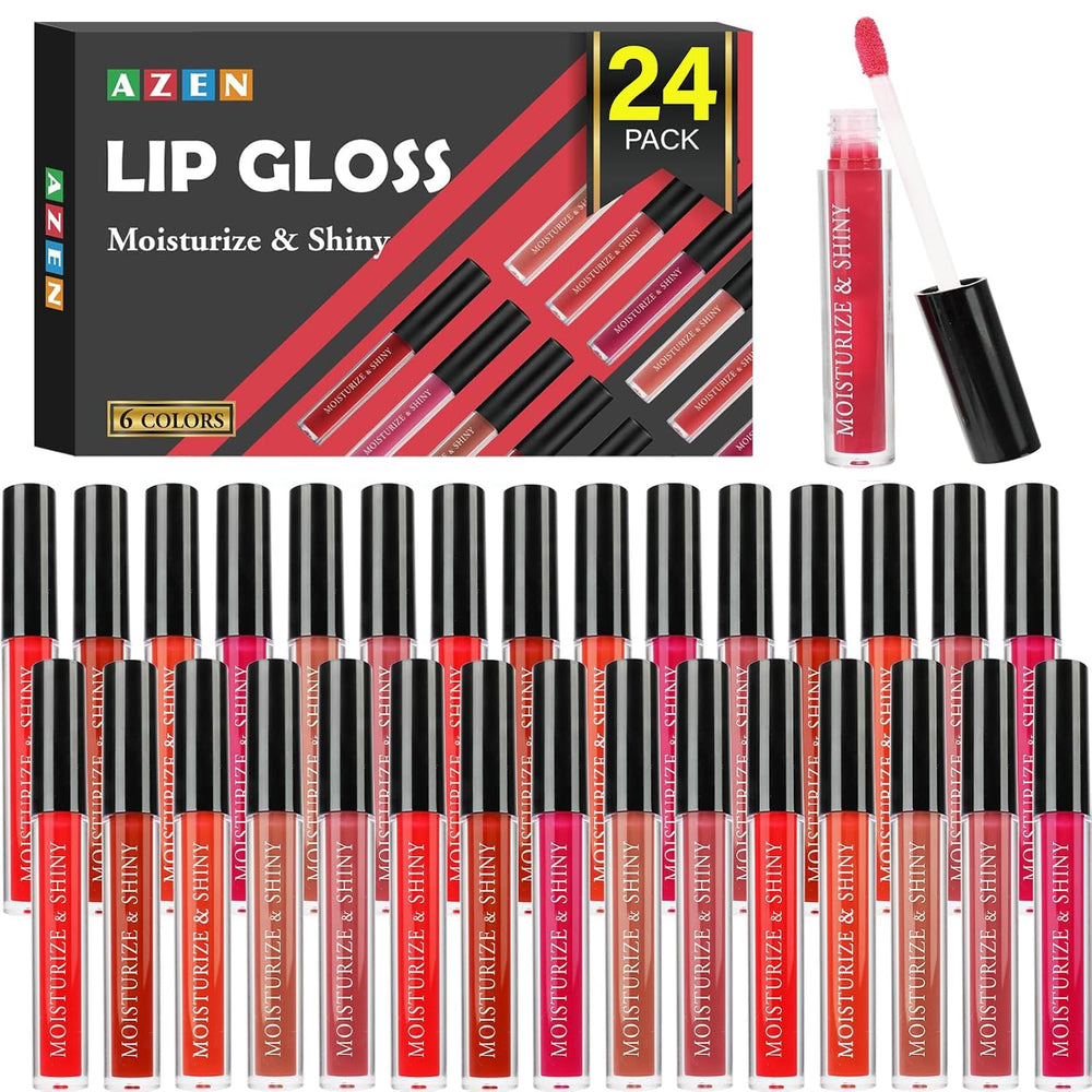 AZEN front packaging display showing 24 glosses and vibrant variety for choice