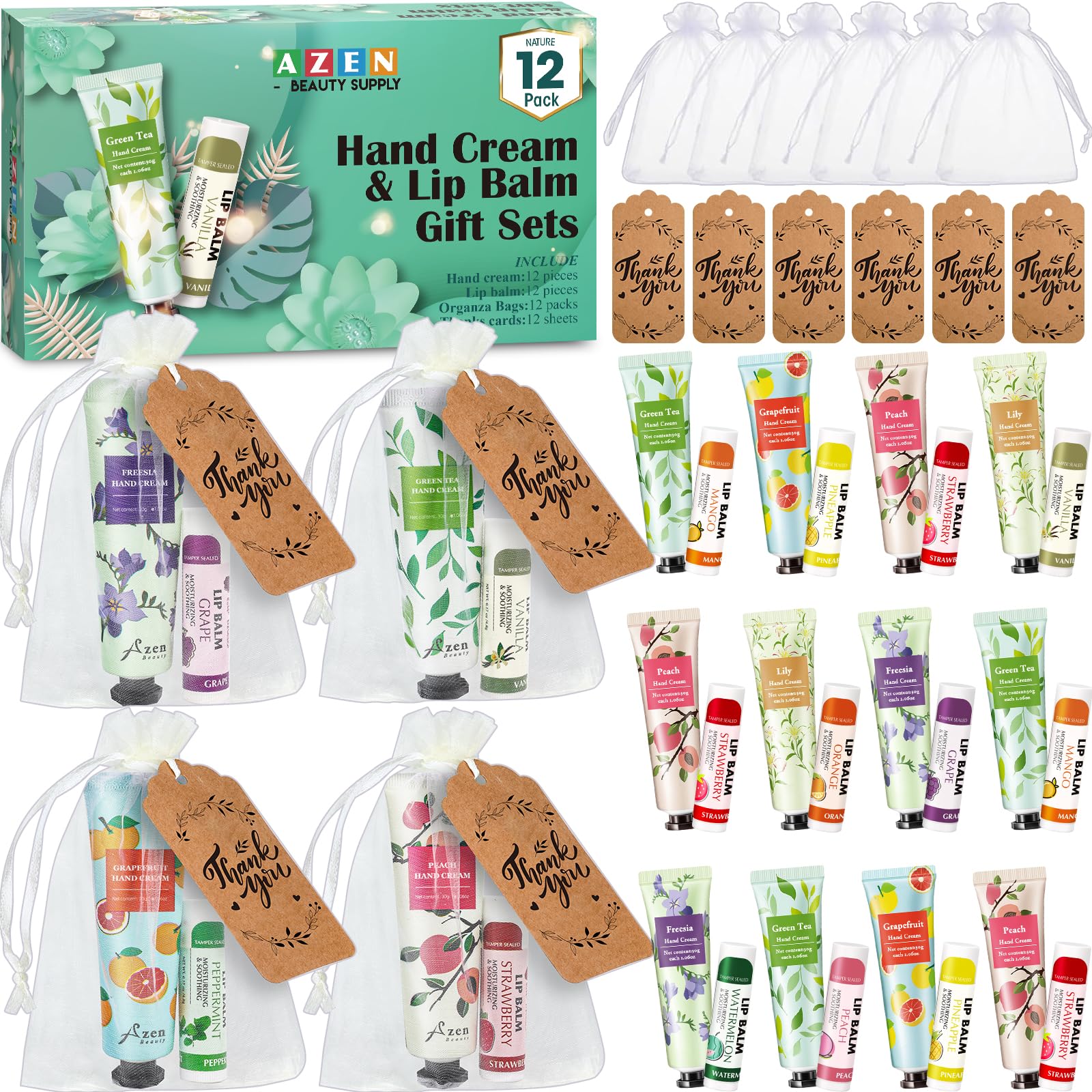 AZEN front packaging showing full 12-set bulk gift favor benefits