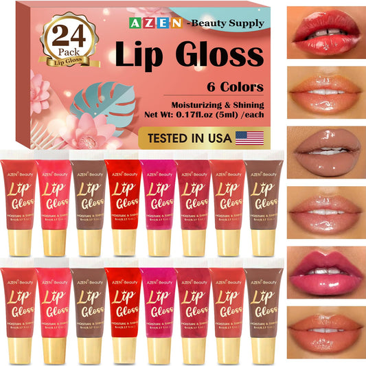 AZEN front view of 24 gloss tubes showing variety and gifting appeal