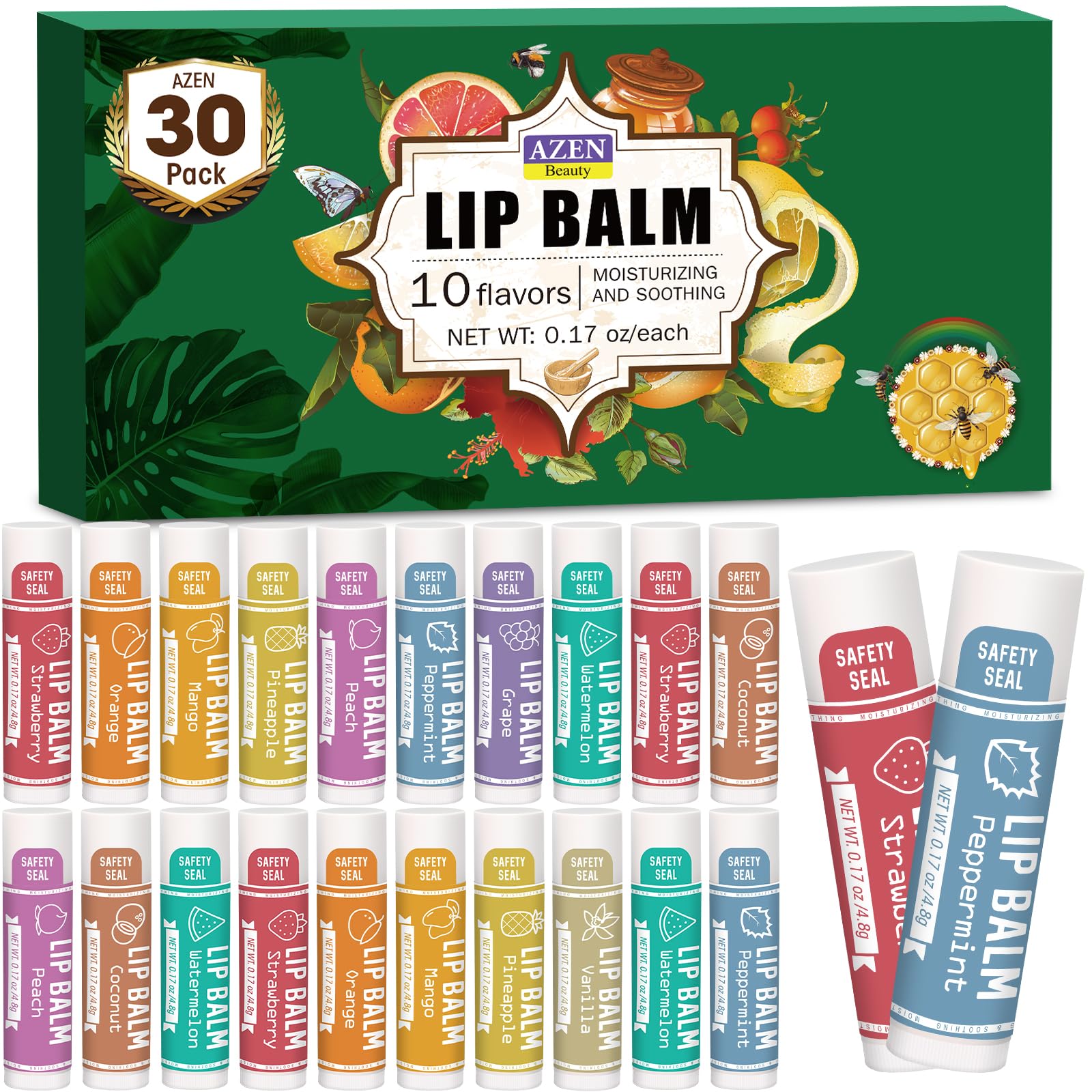 AZEN front packaging showing 30-count bulk pack, convenient for sharing