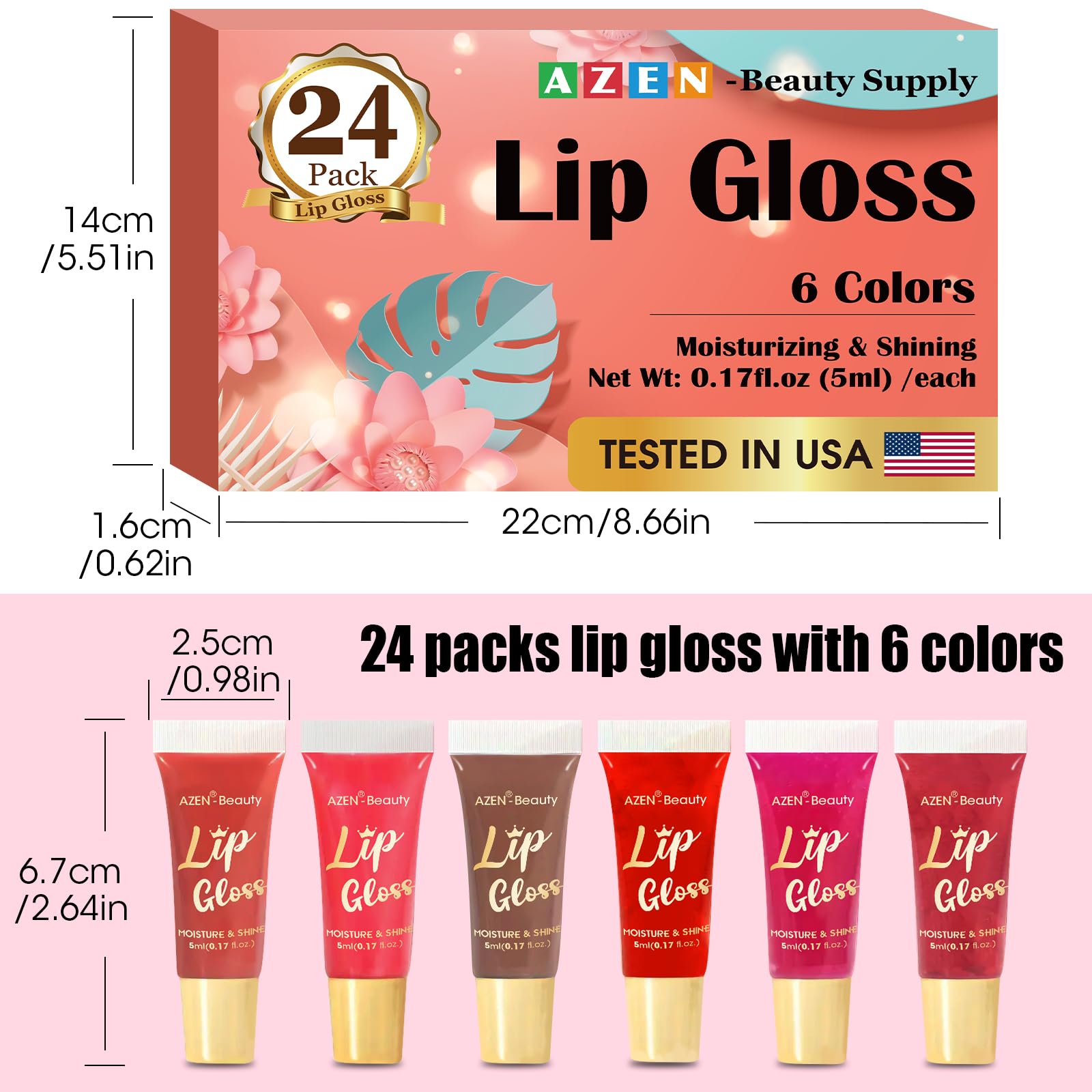 AZEN gloss tube held in hand showing compact size and travel convenience
