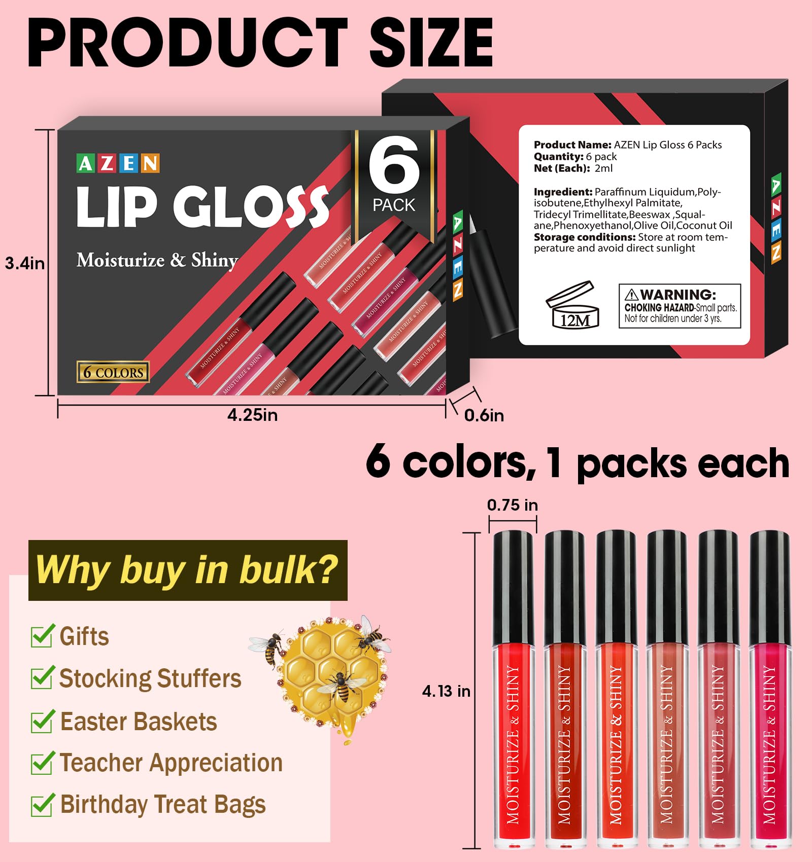 AZEN gloss tube beside coin showing compact size for travel convenience