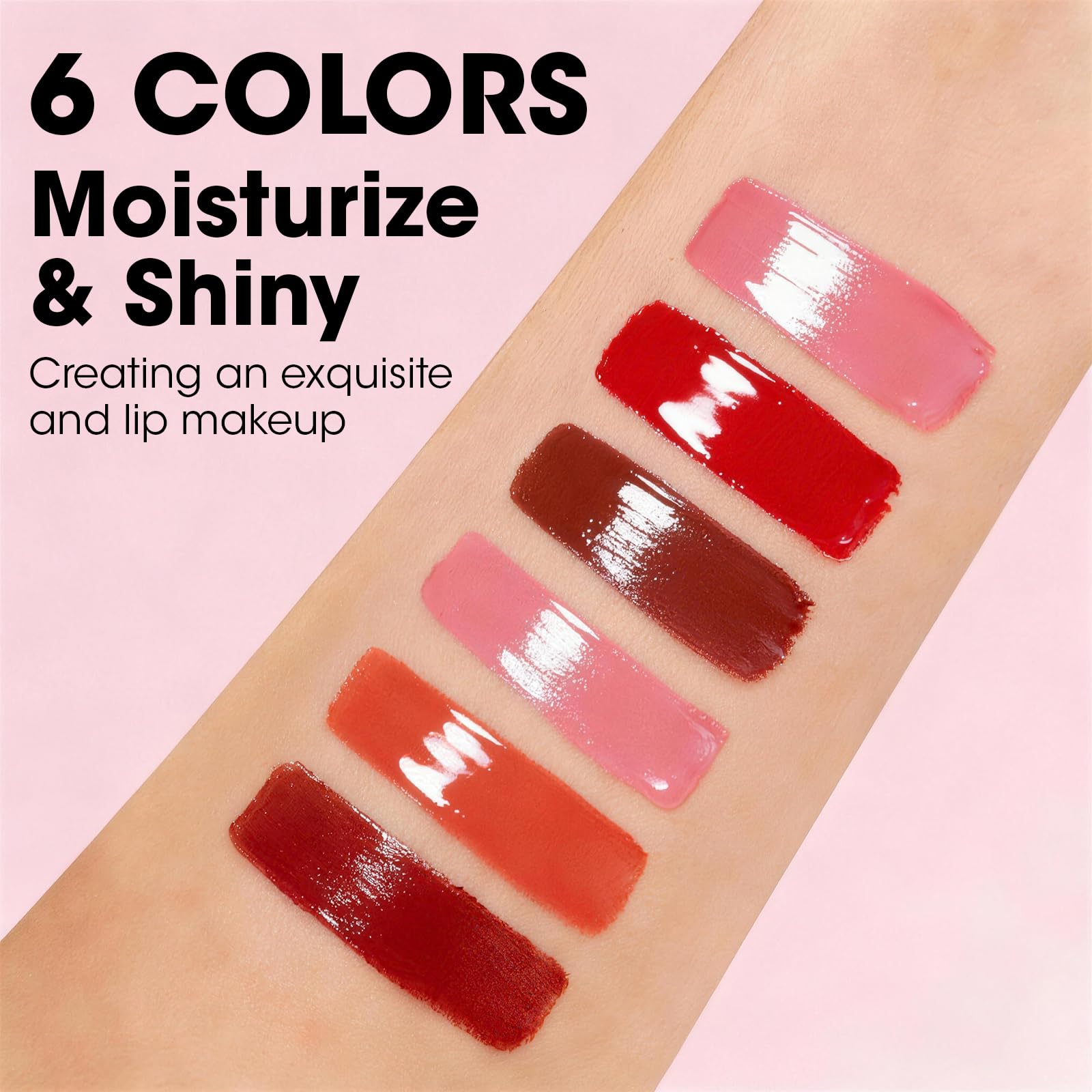 AZEN swatches on arm displaying color range and high-shine payoff