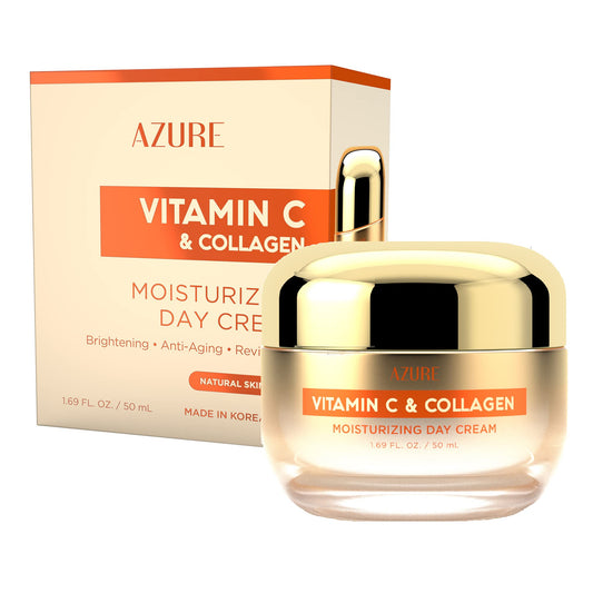 Azure Cosmetics jar front view showing elegant label and compact size, brightening benefit