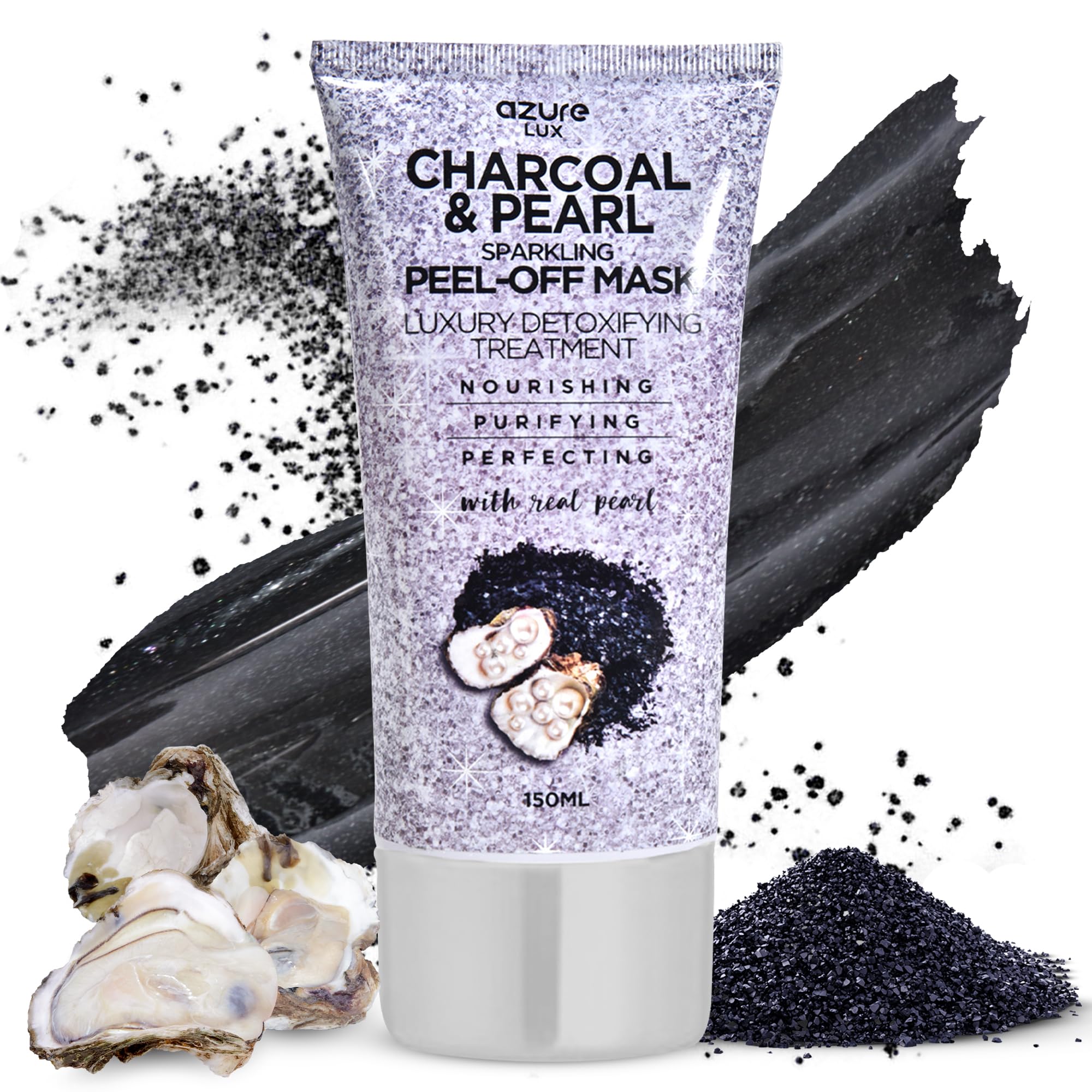 Azure Cosmetics front packaging showing charcoal and pearl benefits