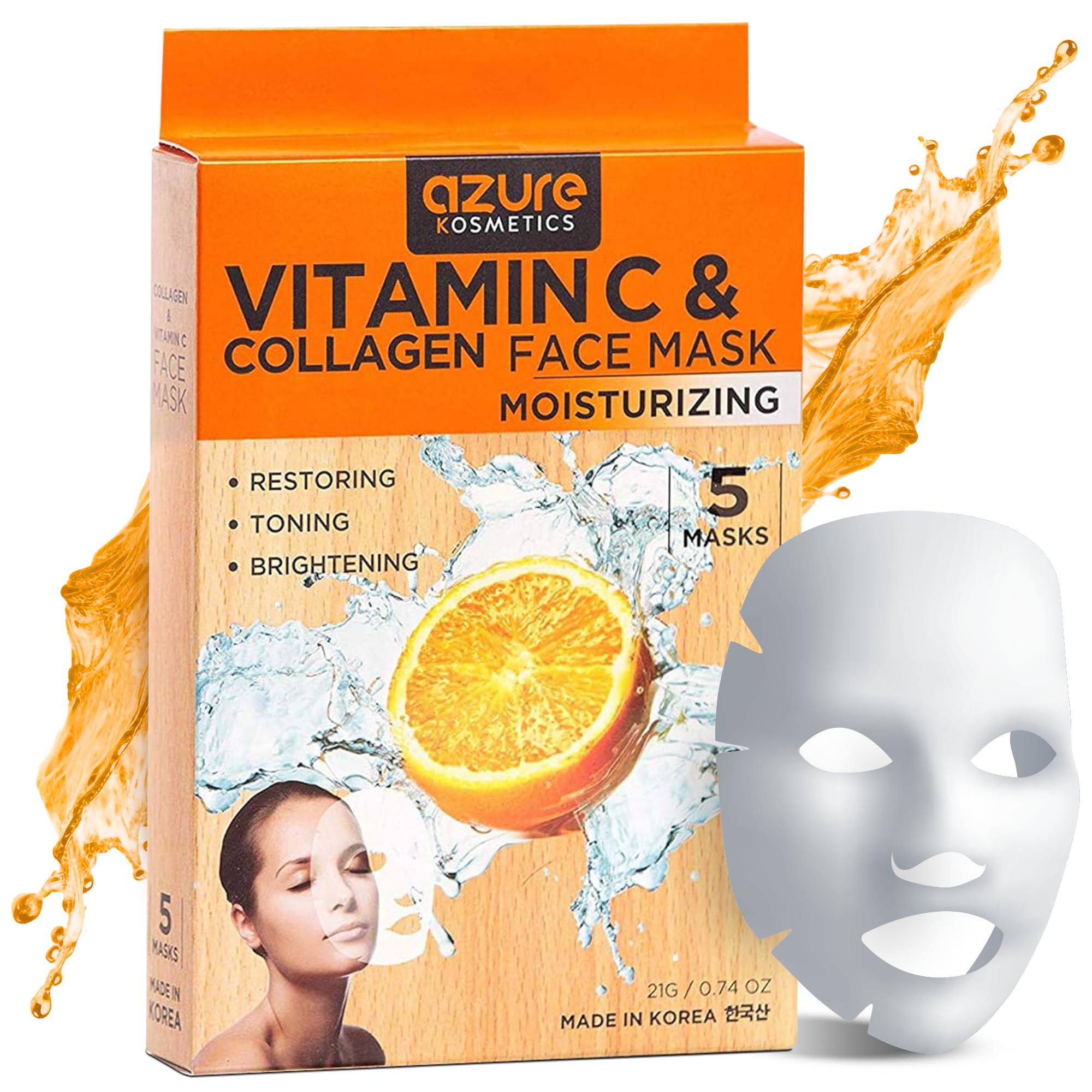 Azure Cosmetics front packaging showing five nourishing sheet masks and brand clarity