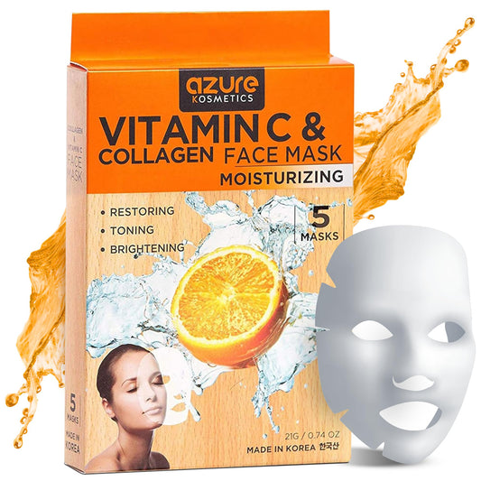 Azure Cosmetics front packaging showing five nourishing sheet masks and brand clarity