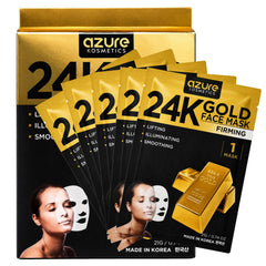 Azure Cosmetics front packaging showing pack of five masks and benefits