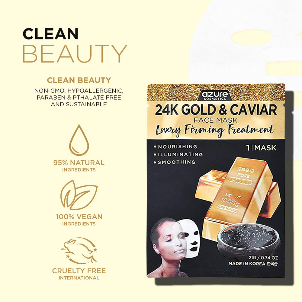 Azure Cosmetics ingredients display with caviar and gold emphasizing nutrient support
