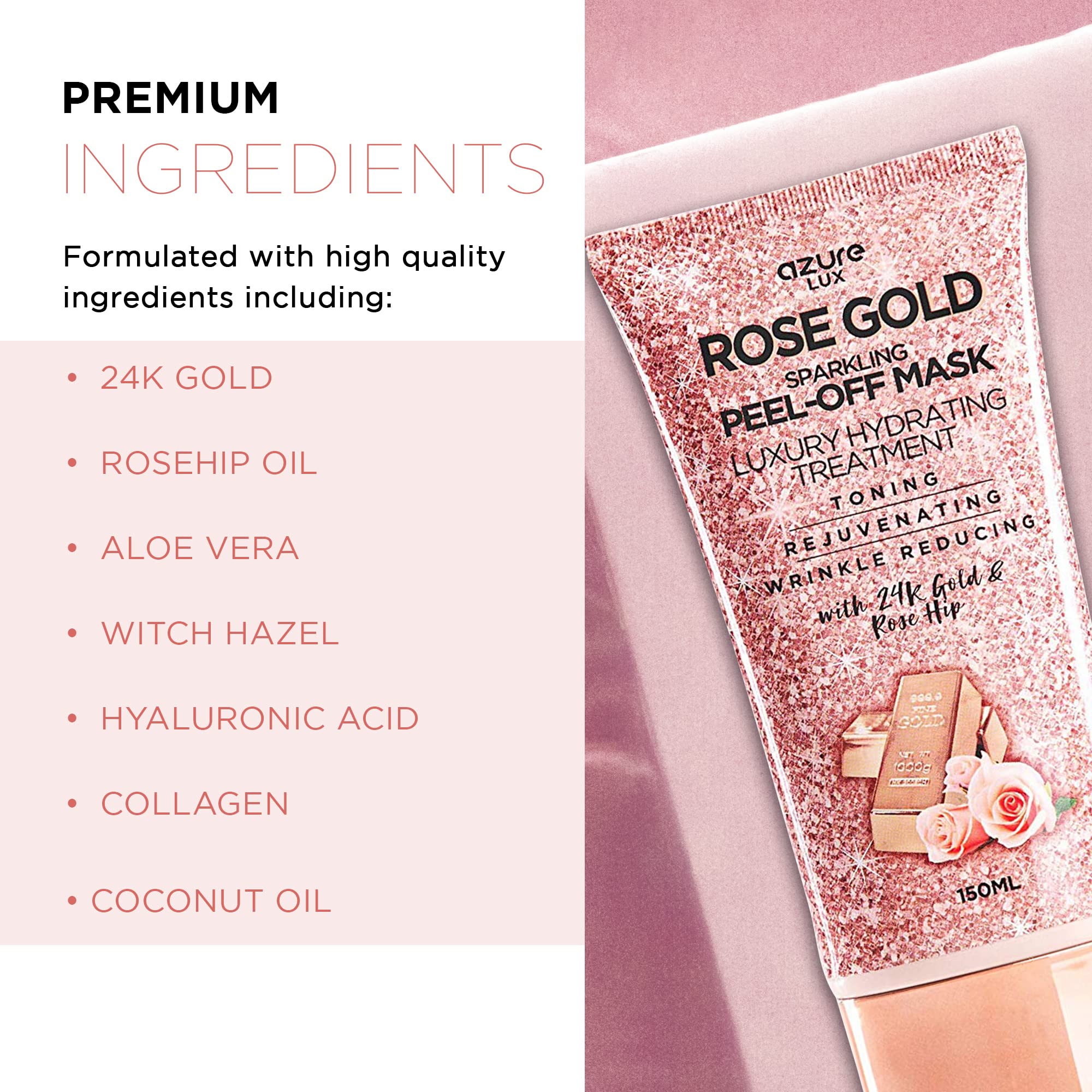 Azure Cosmetics mask texture close-up with gold particles for glow