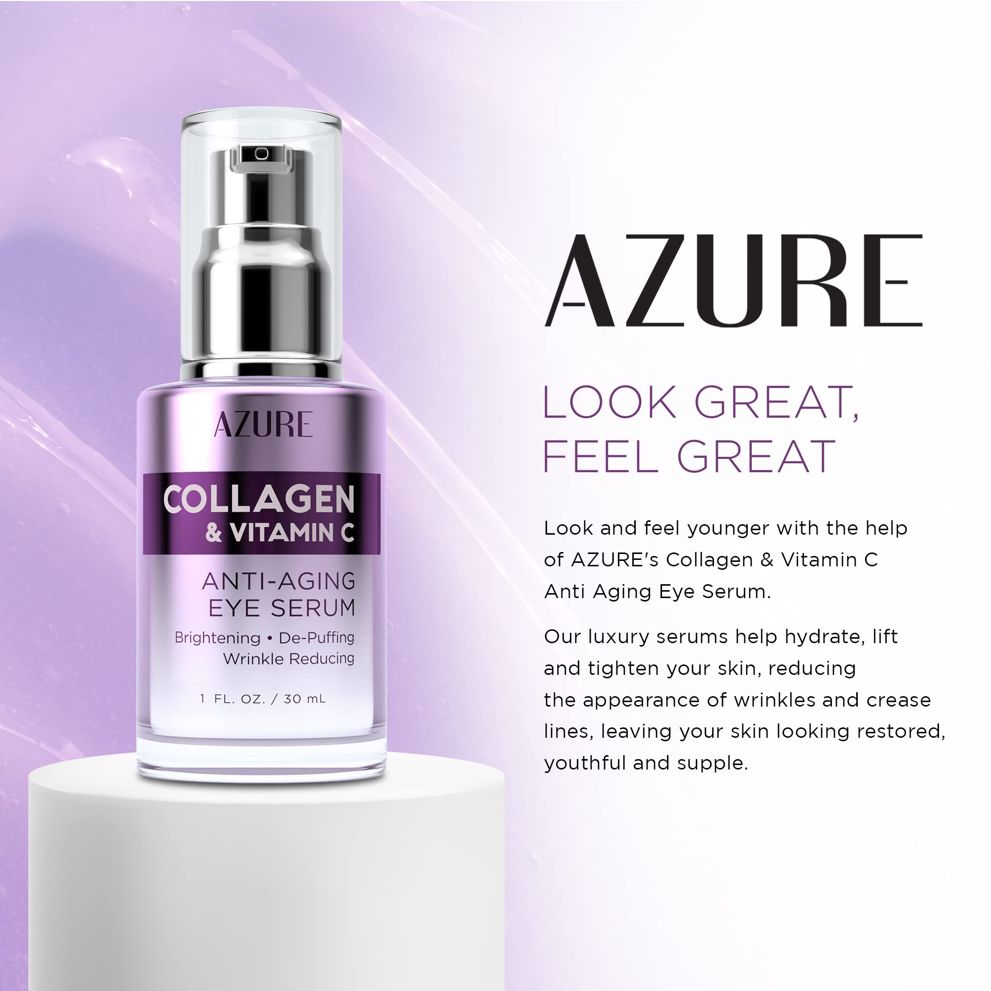 Azure Cosmetics in-use with roller demonstrating de-puffing application and calming benefit