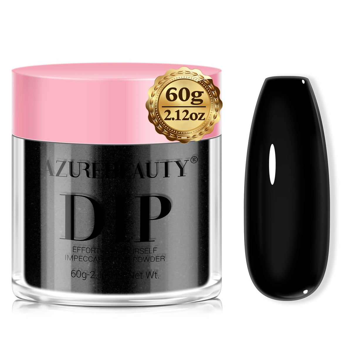 AZUREBEAUTY front bottle shot showing 60g black dip powder and clear labeling benefit: reliable capacity