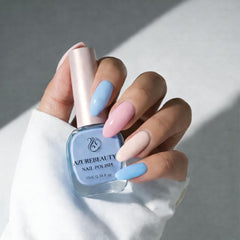 AZUREBEAUTY blue bottle close-up highlighting true pastel shade and even coverage benefit