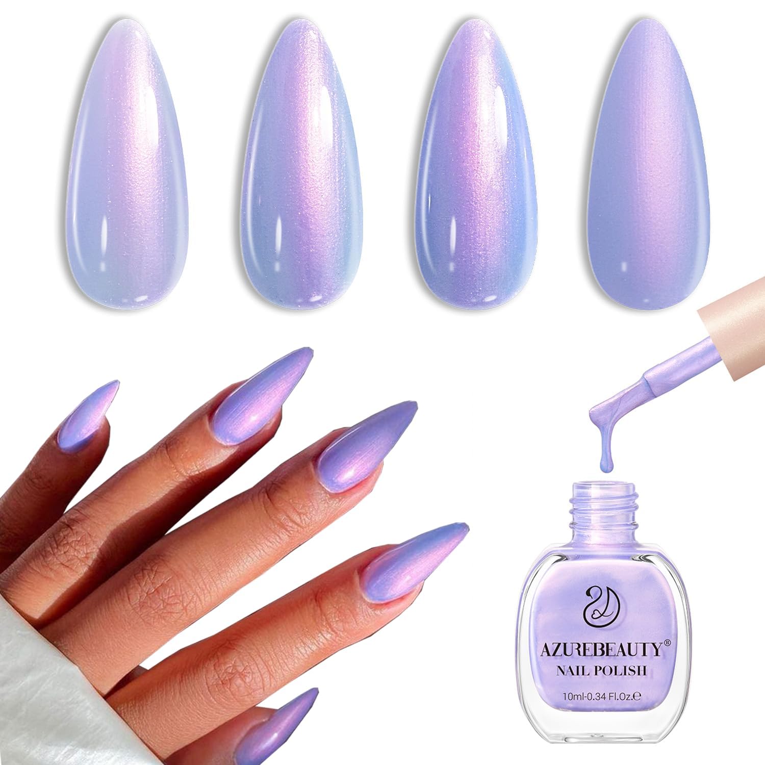 AZUREBEAUTY bottle front showing galaxy blue purple finish and easy application benefit