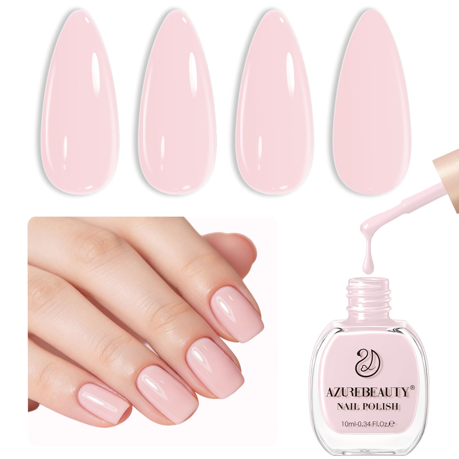 AZUREBEAUTY bottle front view showing pale pink shade and clean packaging for easy choosing