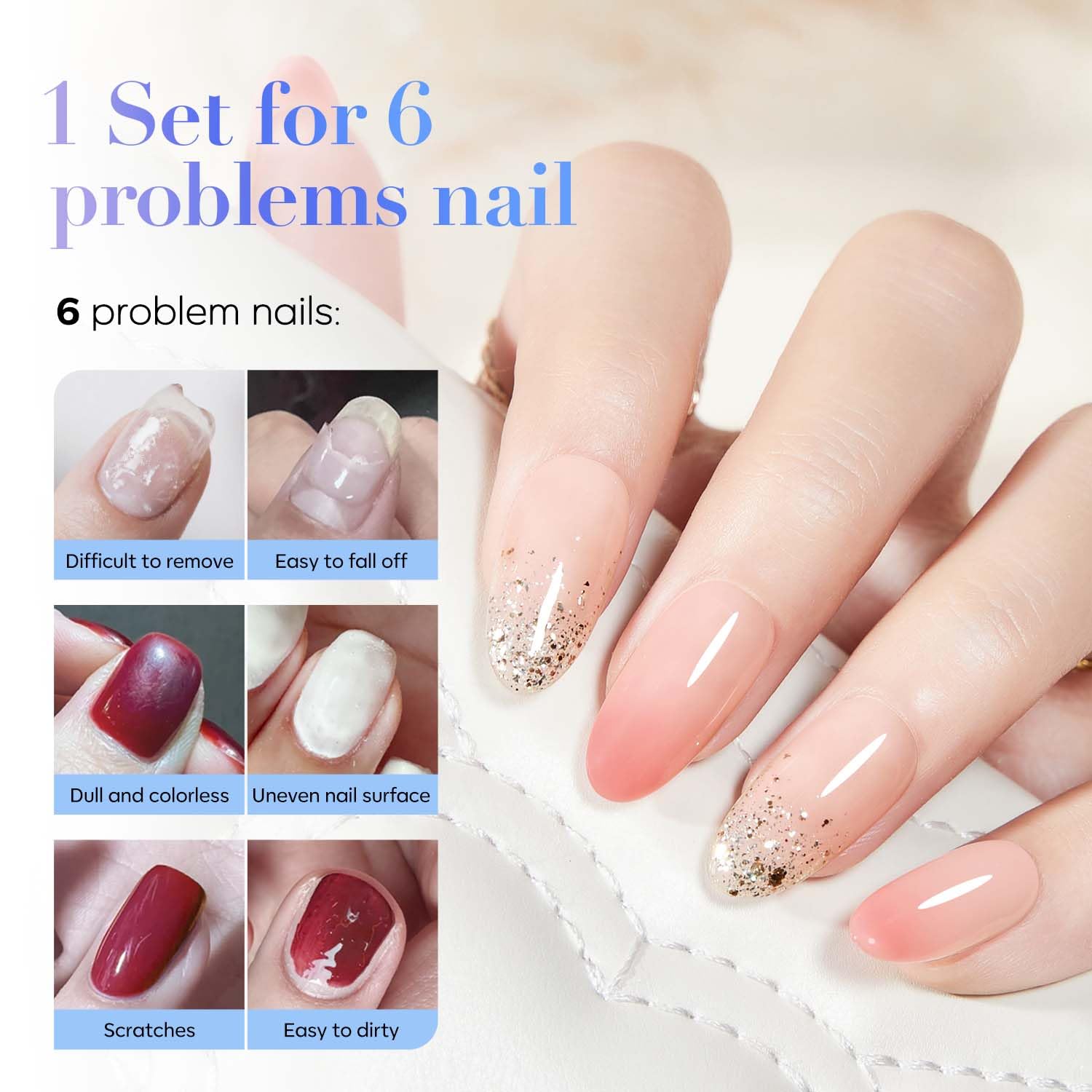 AZUREBEAUTY bottle beside manicure tools highlighting multi-use base and top function