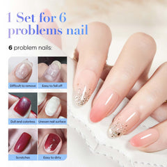 AZUREBEAUTY bottle beside manicure tools highlighting multi-use base and top function