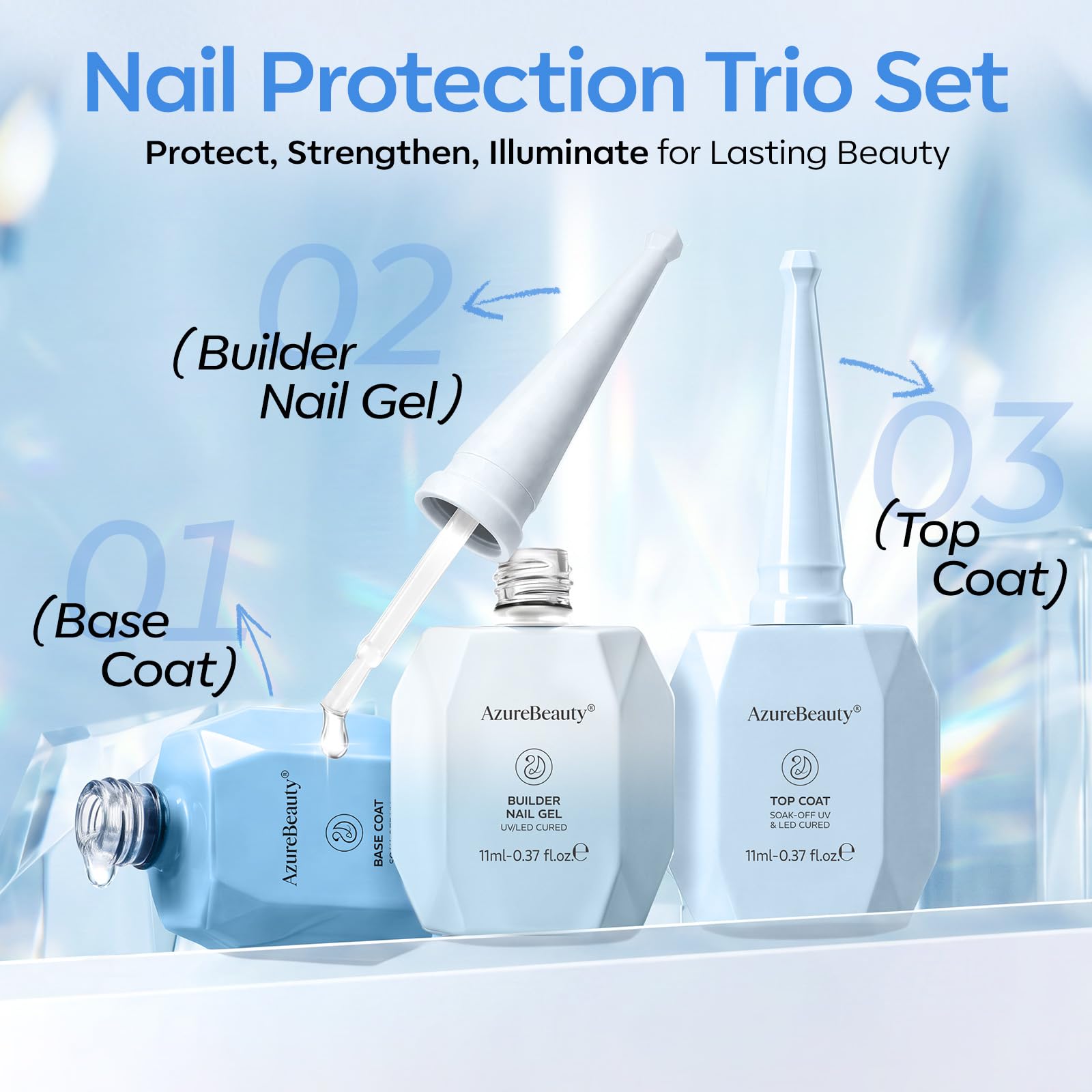 AZUREBEAUTY bottles next to a coin size comparison illustrating 11ml travel-friendly volume