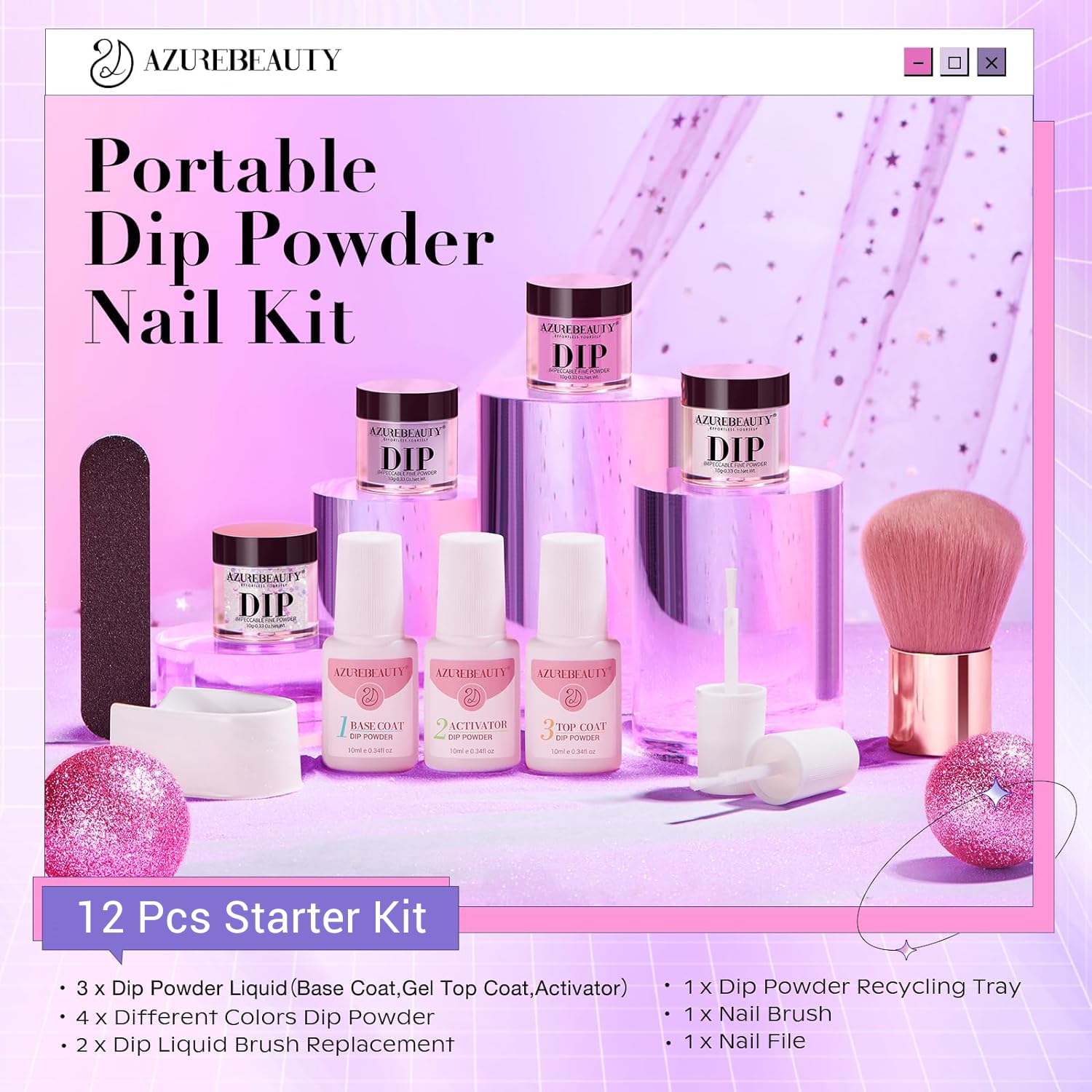 AZUREBEAUTY hand dipping into powder illustrating simple application and no-UV process