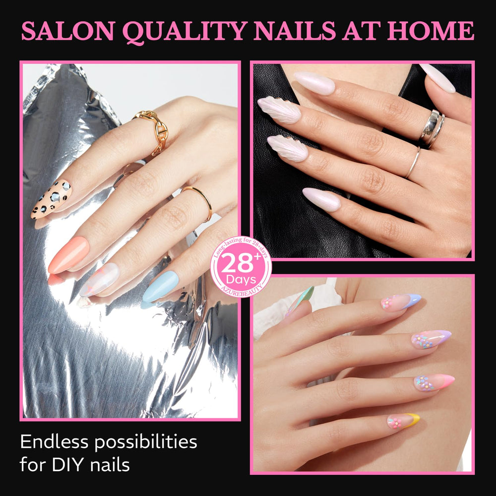 AZUREBEAUTY finished almond manicure lifestyle image showing salon-quality look
