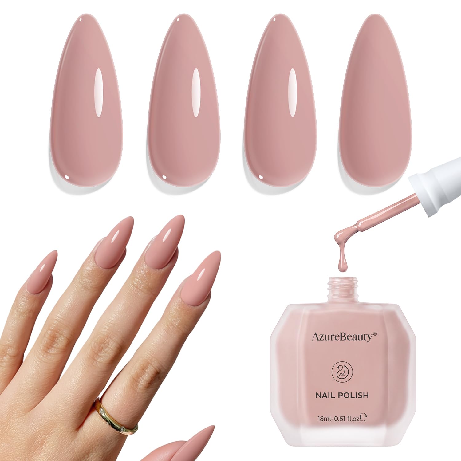 AZUREBEAUTY front bottle showing nude pink shade and quick-dry benefit