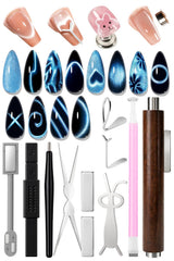 AzureBeauty front kit showing all 11 magnet shapes and wooden pen for versatile effects