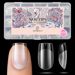 AZUREBEAUTY front packaging showing 600 clear tips and size labels for quick selection