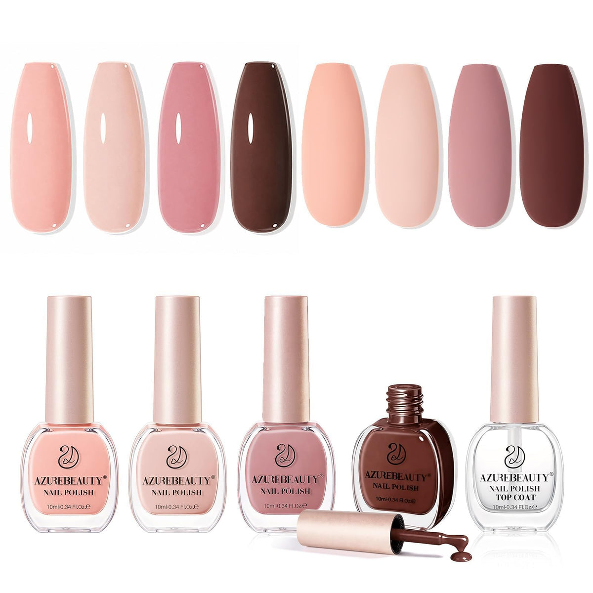 AZUREBEAUTY front packaging showing four nude-to-brown polish set, versatile gifting benefit