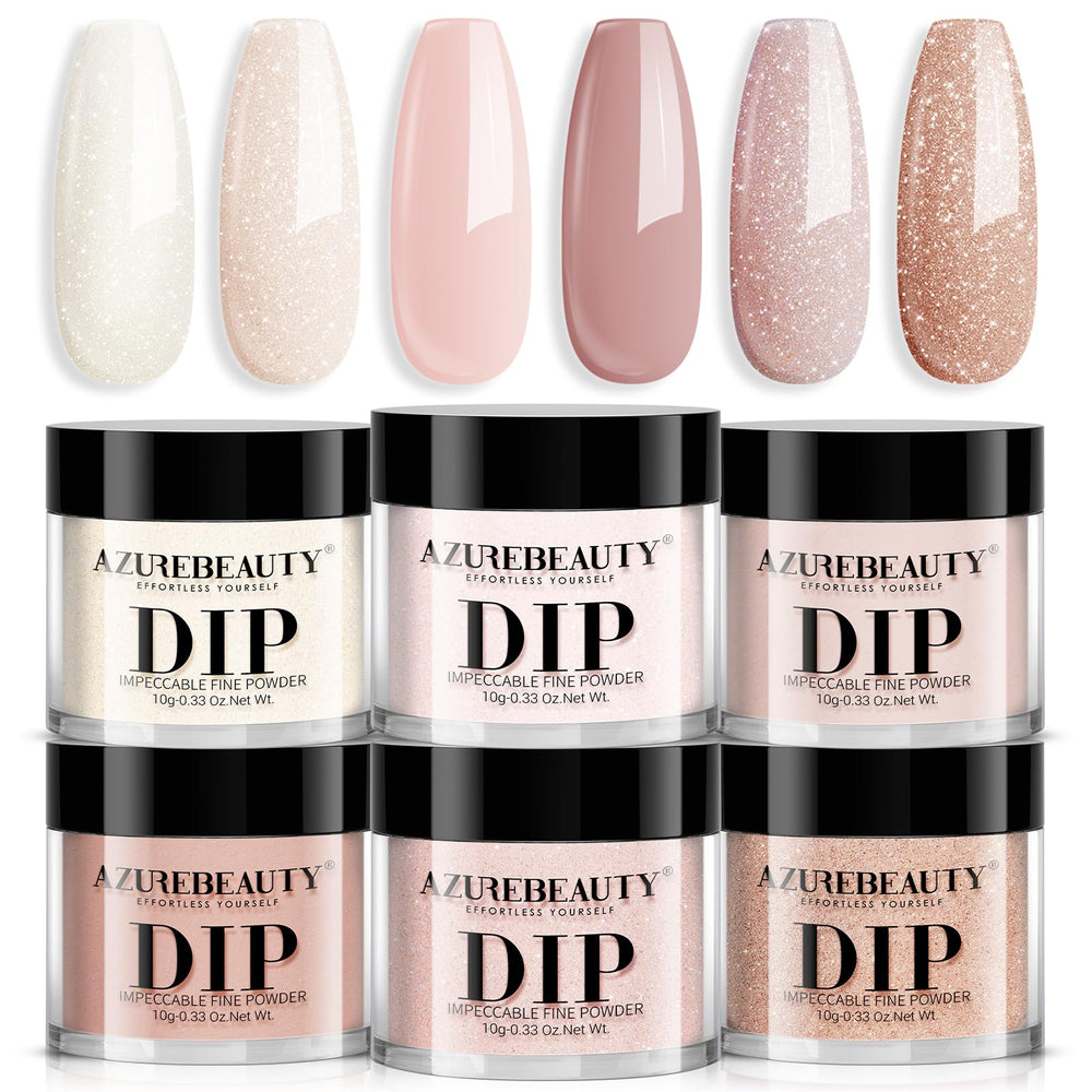 AZUREBEAUTY front packaging of six nude dip powders showing kit convenience