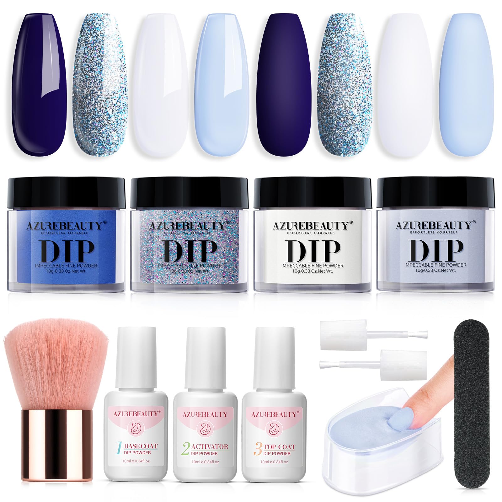 AZUREBEAUTY front packaging showing the complete winter dip powder kit benefits easy gifting