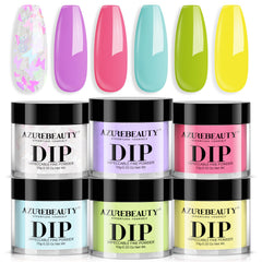 AZUREBEAUTY front packaging showing six pastel dip powders and kit benefits
