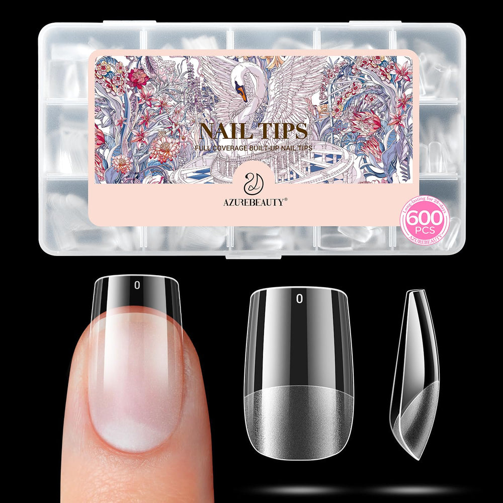AZUREBEAUTY front packaging showing full 600-piece kit and clear tips for versatile manicures