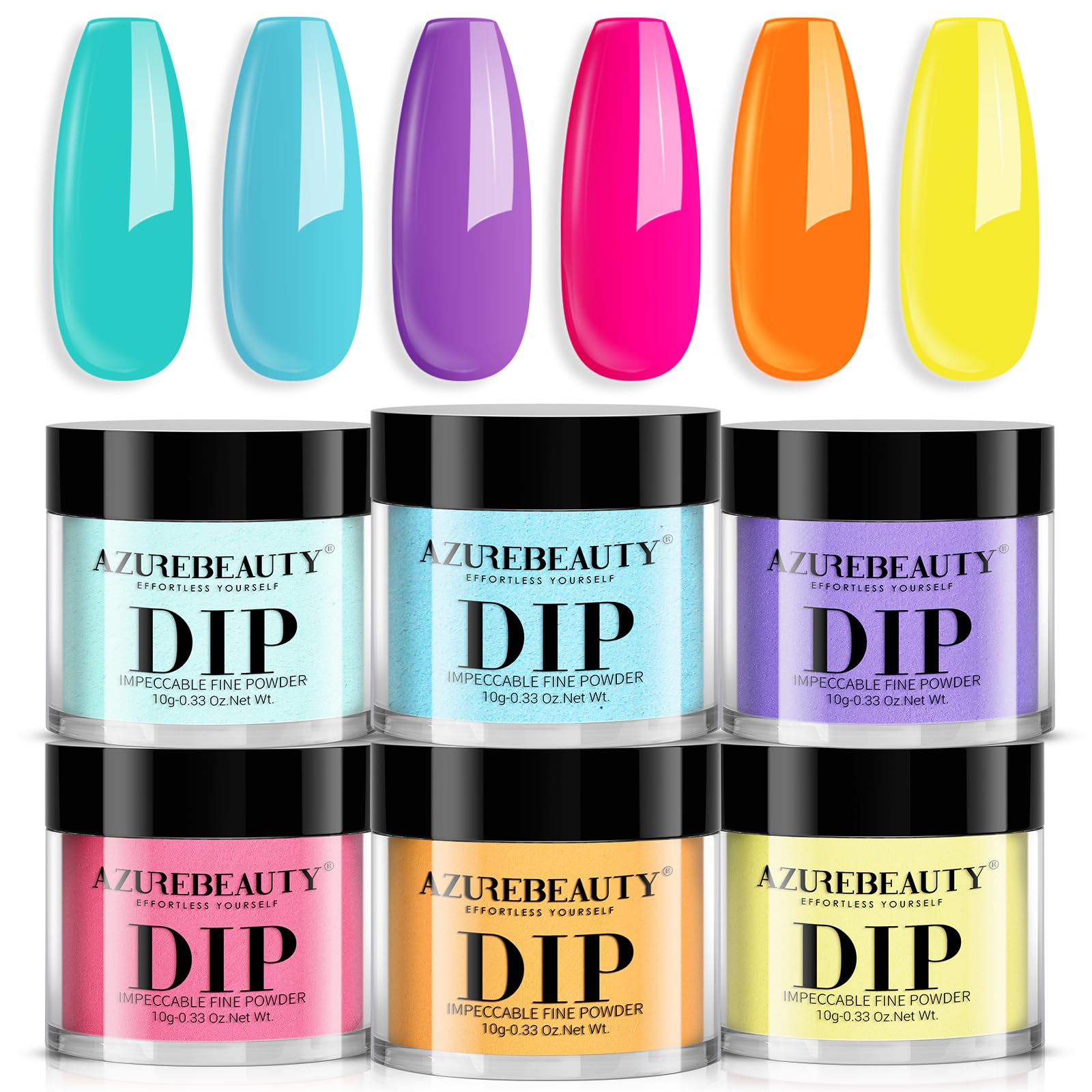 AZUREBEAUTY front packaging showing six bright summer colors and kit appeal