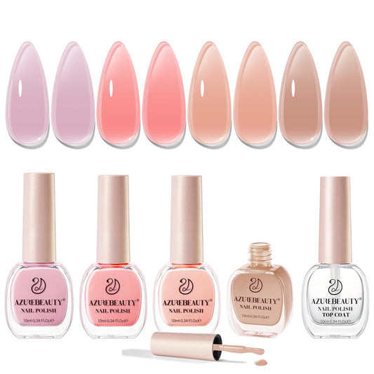 AZUREBEAUTY front packaging showing four jelly polish bottles and top coat for easy selection