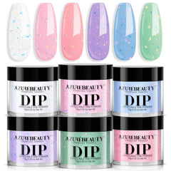 AZUREBEAUTY front packaging showing six pastel foil dip powders and kit benefit