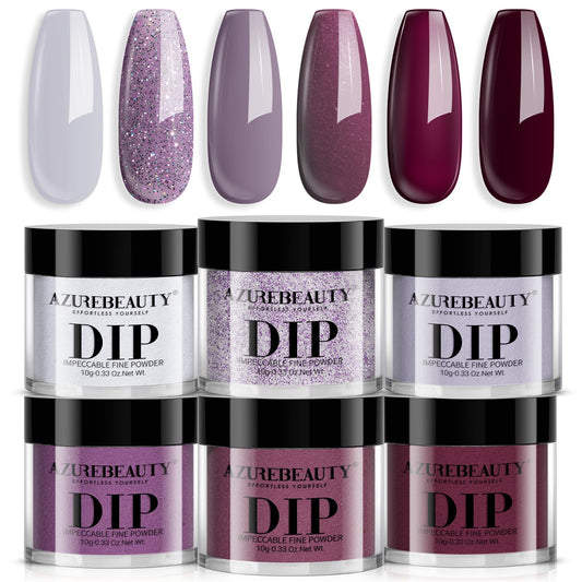AZUREBEAUTY front packaging showing six-color dip powder kit and benefits