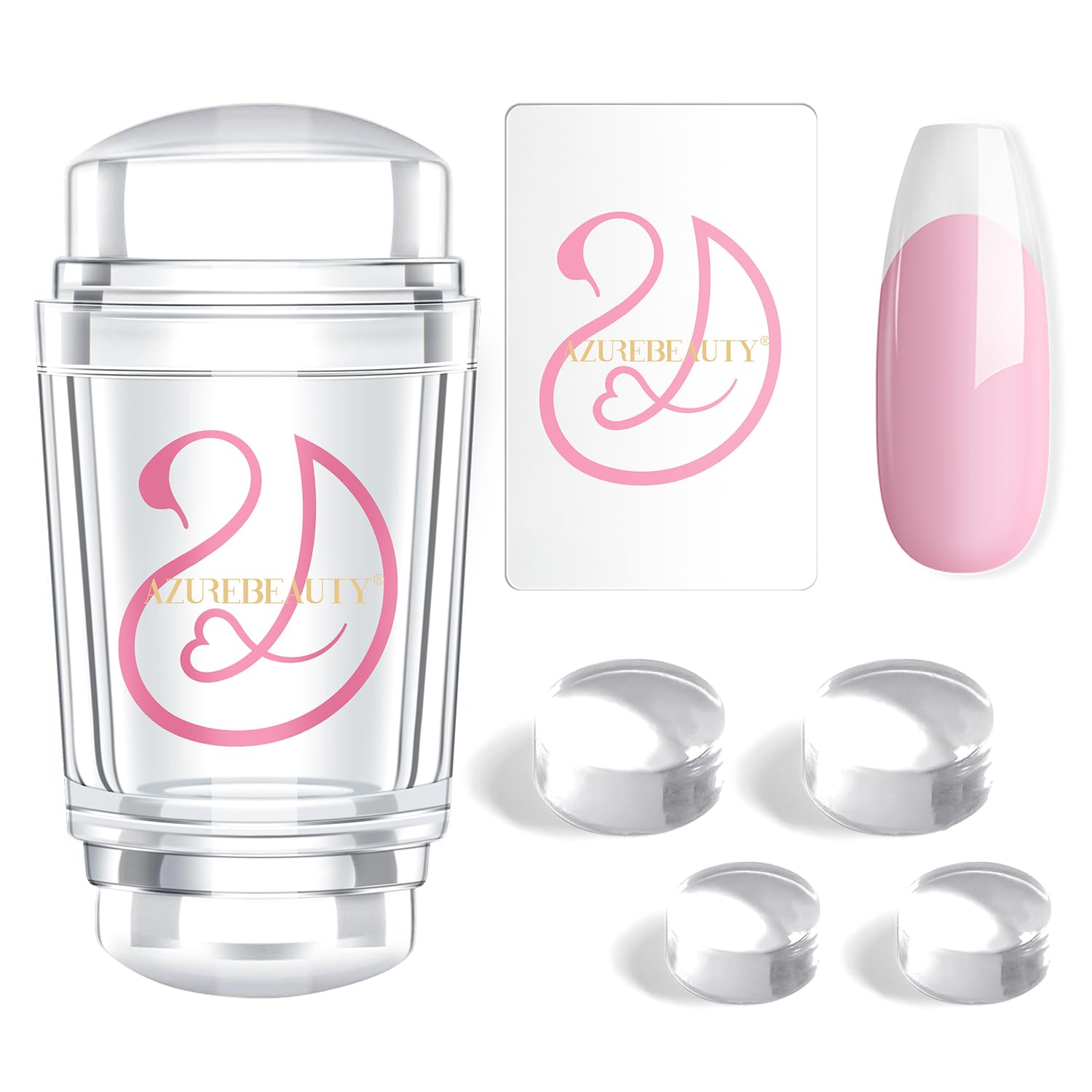 AZUREBEAUTY front view of the 6-piece French tip stamp kit showing all contents and benefit of a complete set