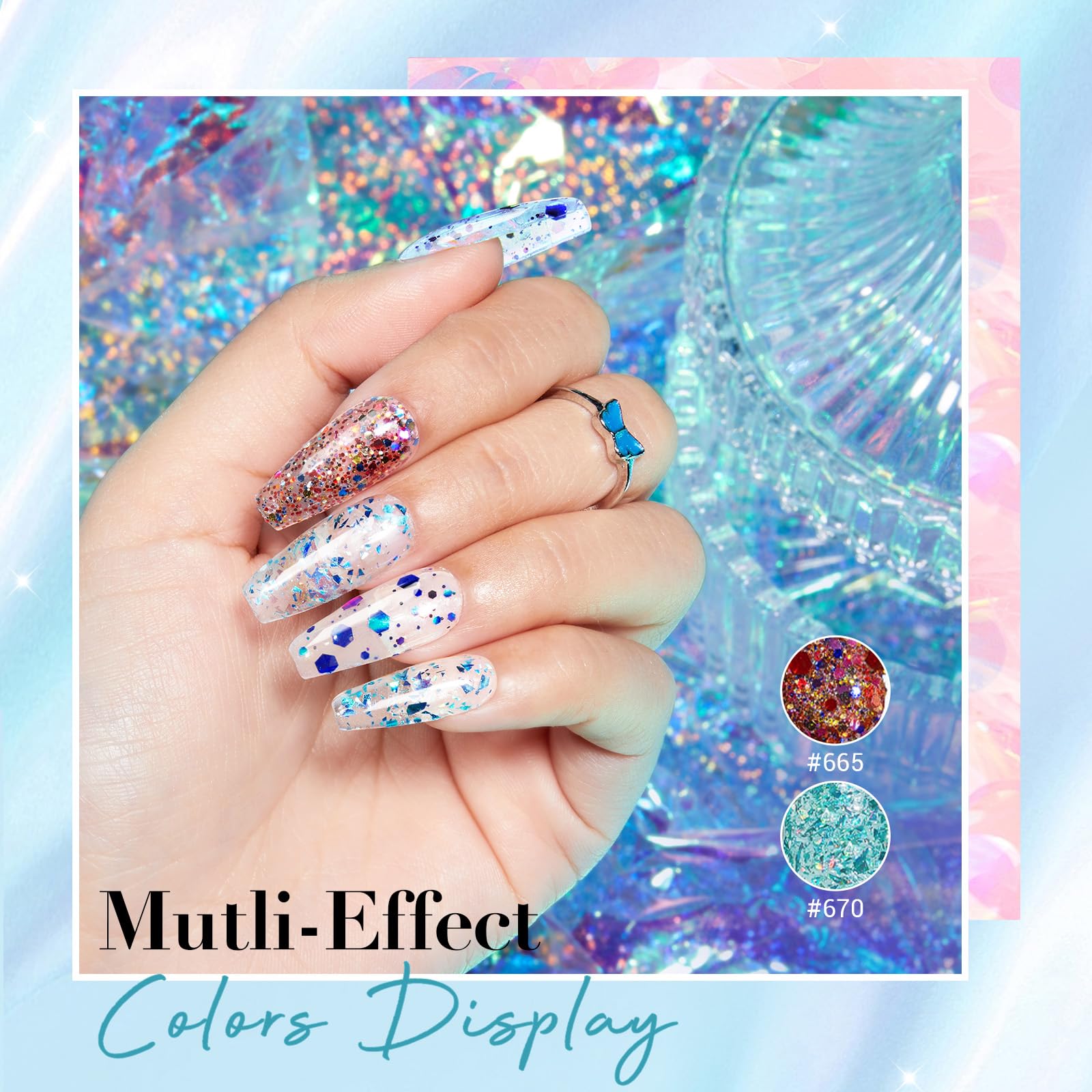 AZUREBEAUTY glitter closeup highlighting mixed hearts and flower glitter for decorative sparkle